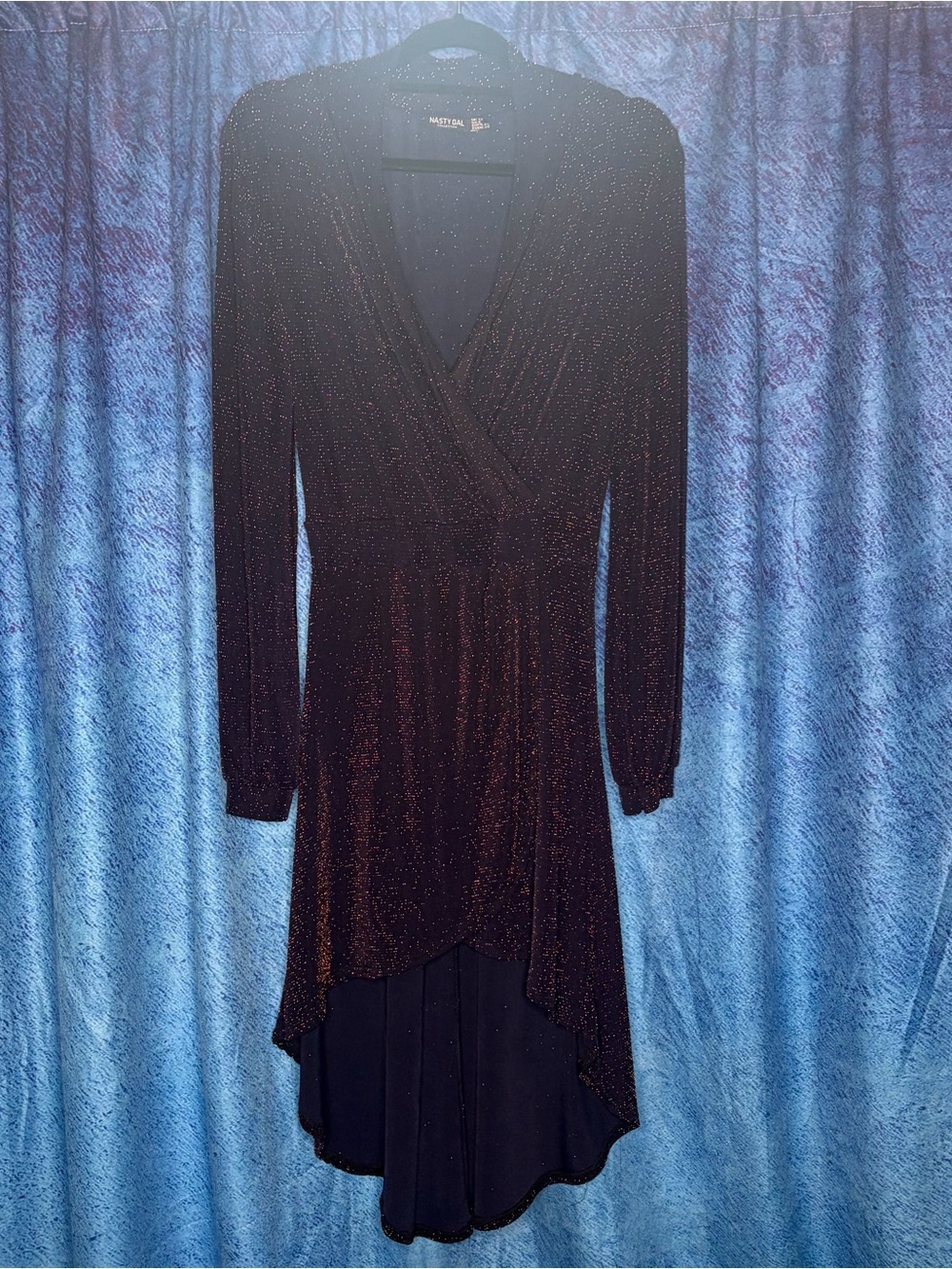 Nasty Gal Purple Metallic Sparkle Hi-Low Wrap Dress